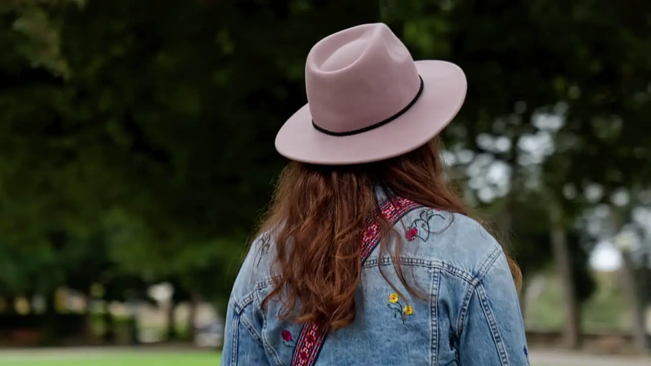 Female Tourist Walking In Nature Urban Park In Arezzo In Eastern Tuscany Italy