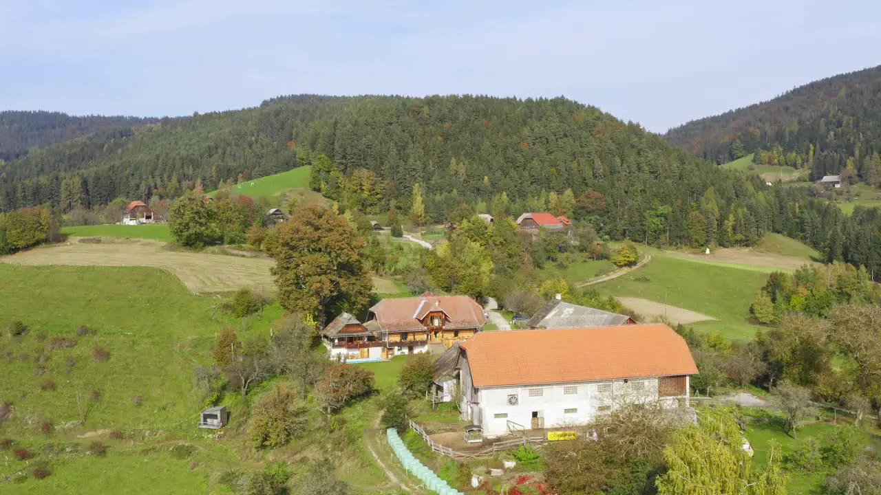 Big houses at single trail park Jamnica Prevalje Slovenia