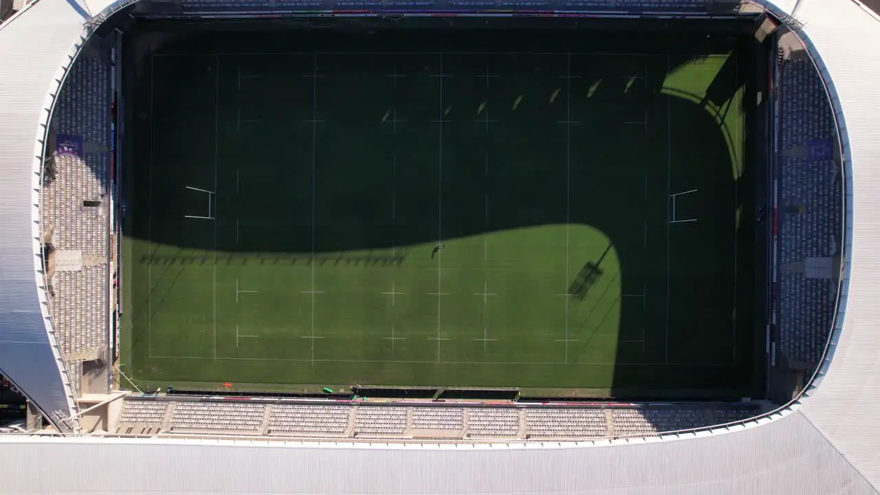 Aerial view Top shot Stadium Descending Field Gym equipment