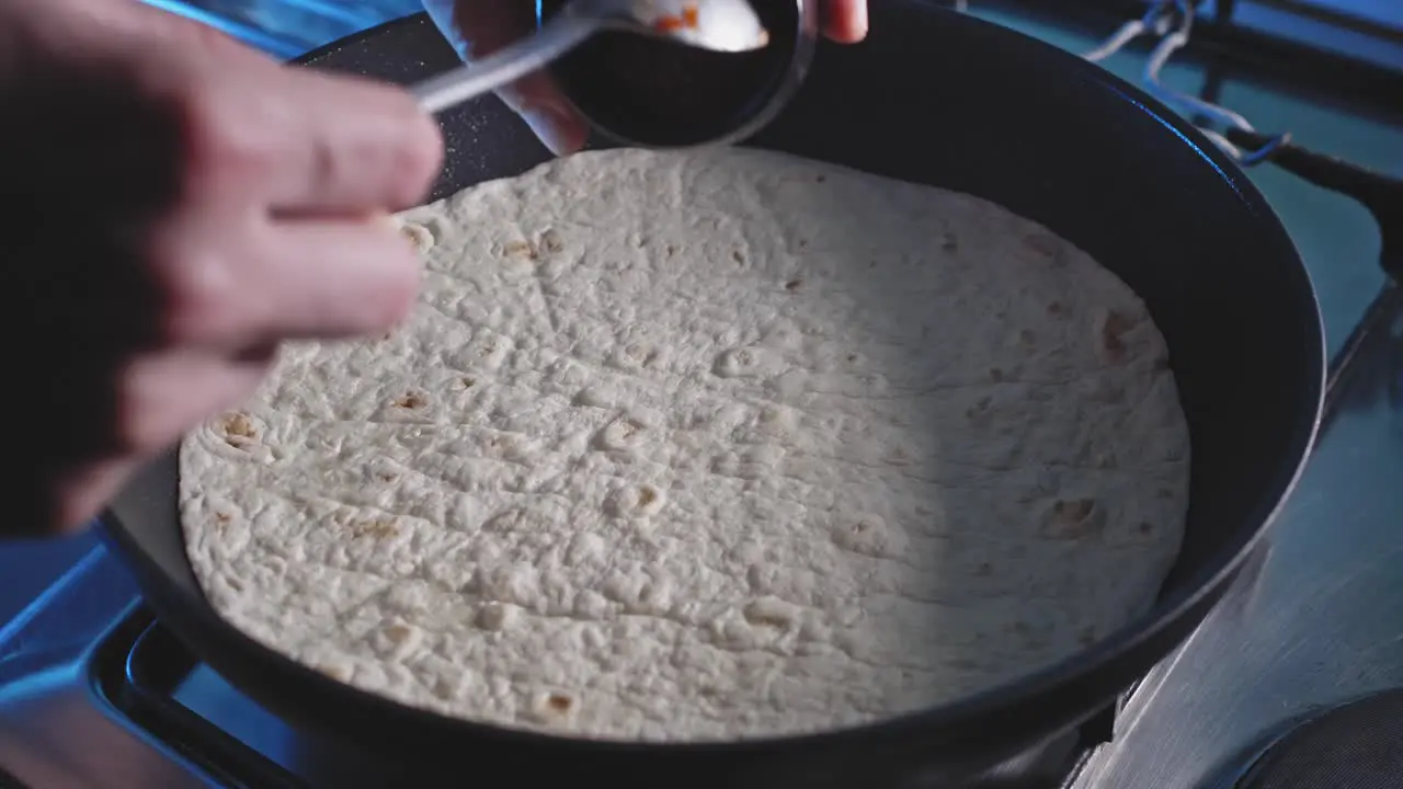 Making Quick And Healthy Pizza Snack With Tortilla Wrap In A Pan