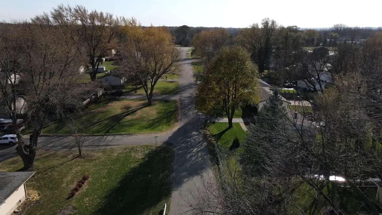 aerial view over a nice neighborhood in mchenry illinois on a sunny afternoon