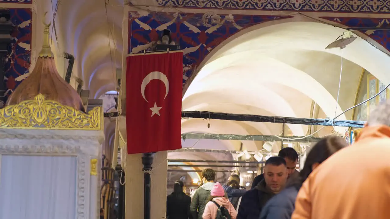 Mid Shot of People Walking and Turkish Flag