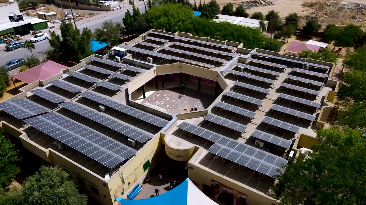 Solar panels on the roof of a school in a Bedouin village in the Negev in southern Israel