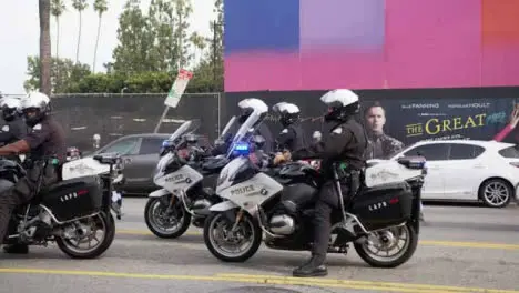 Hollywood Waiting Police Motorbike Convoy During Protests