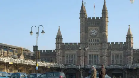 Wide Shot of People Standing In Front of Bristol Temple Meads Station