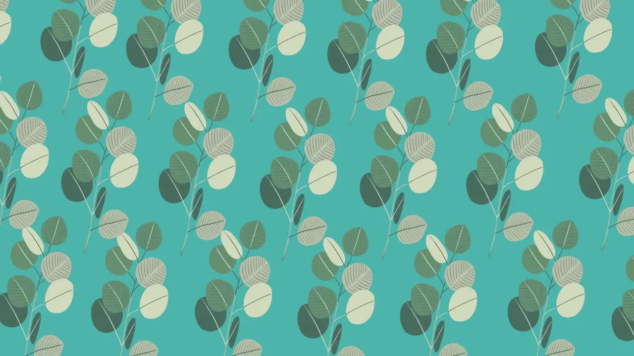 Animation of multiple green leaves moving over green background