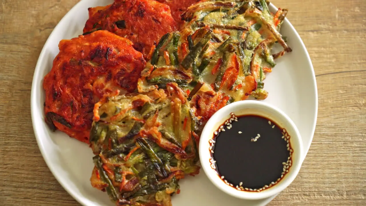 Pajeon or Korean pancake and Korean Kimchi pancake or Kimchijeon Korean traditional food style