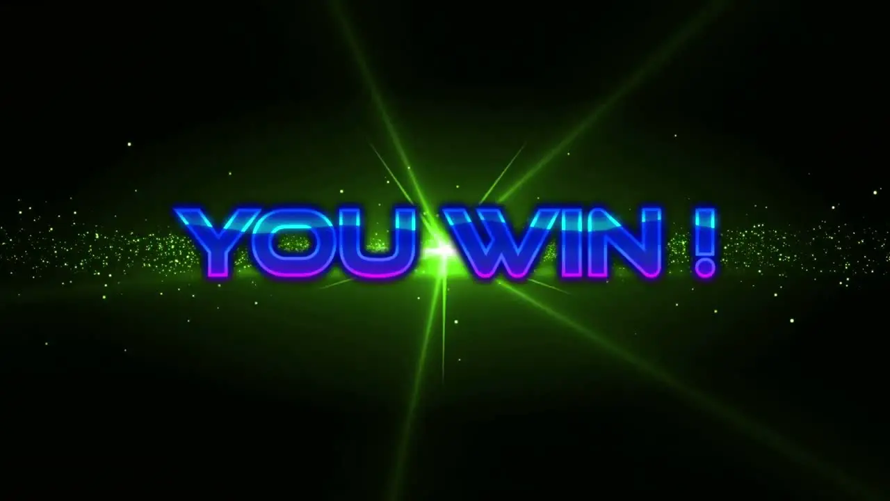 Animation of you win text over green light and moving wave