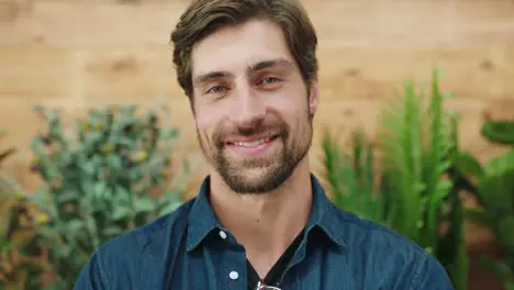 Man smile and face happy with plants