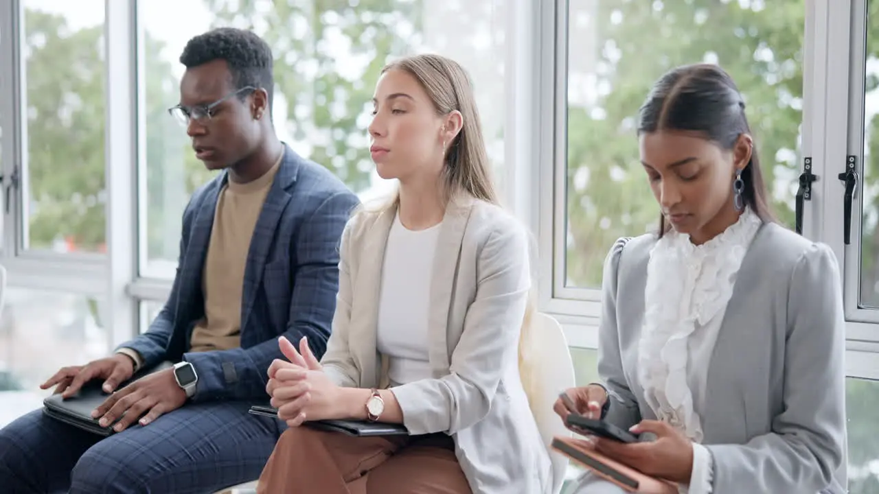 Hiring waiting room row and business people