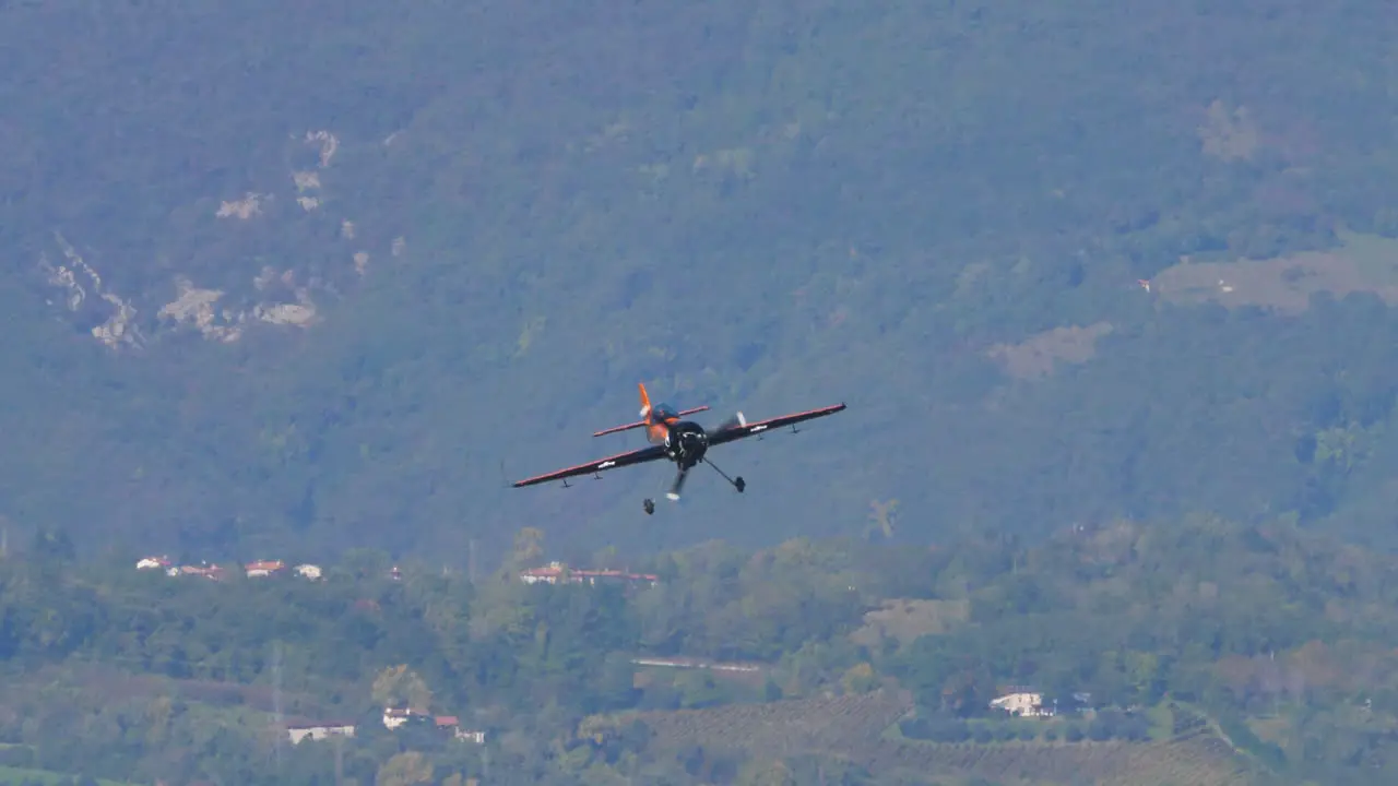 Thiene Vicenza Italy- October 16th 2021 The Sukhoi Su-31 slowly descends to the runway after flying maneuvers in the air