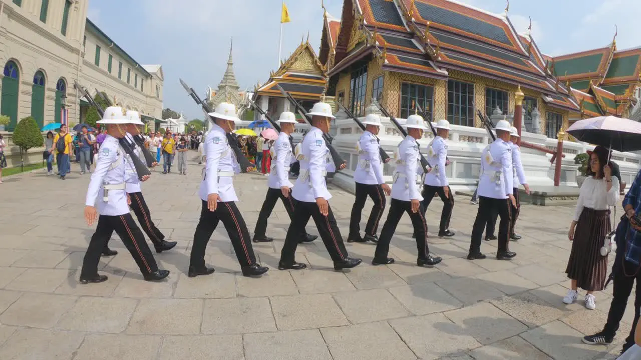 Thai Royal Army parade at The Grand Palace Temple in Bangkok Thailand