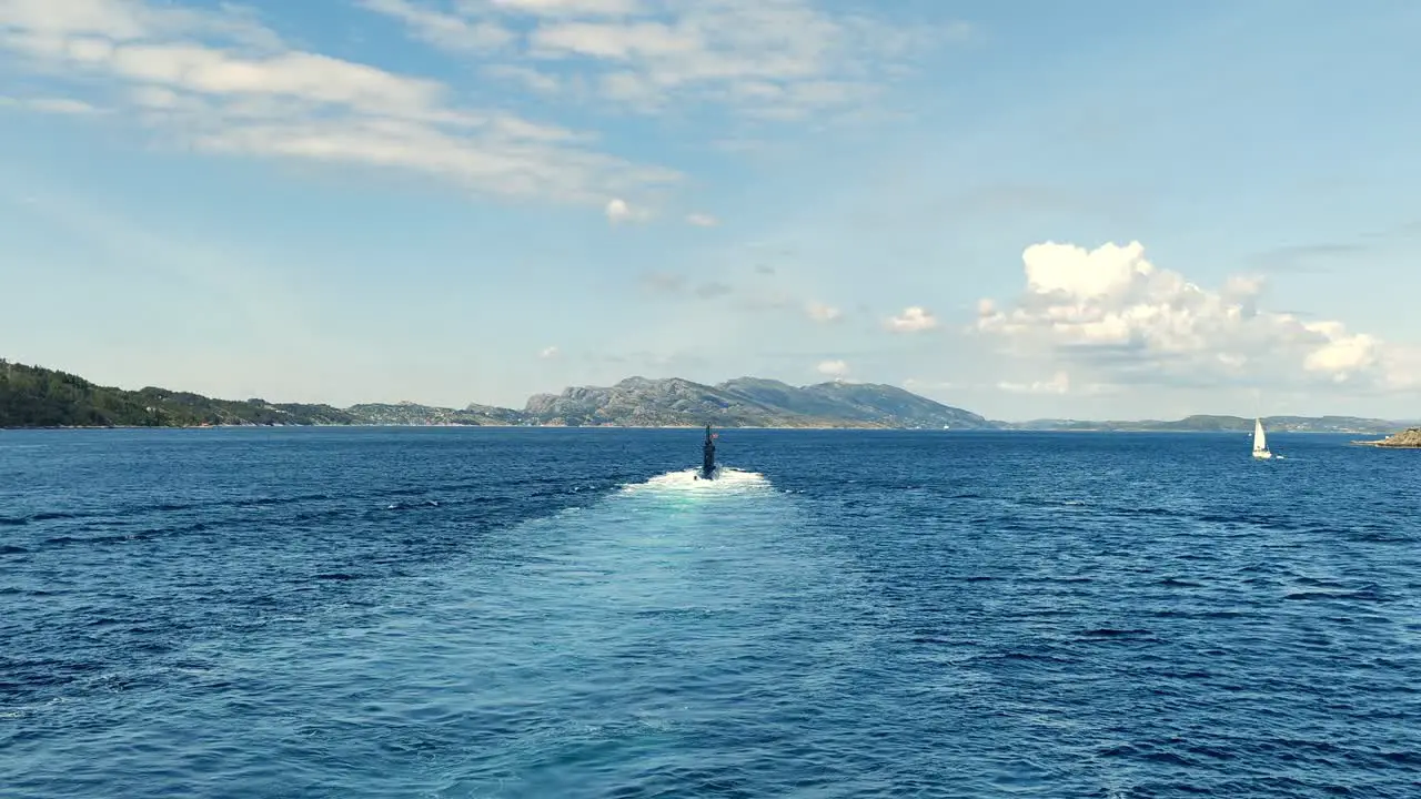 Passing behind Norwegian NATO submarine heading for Haakonsvern naval base Norway