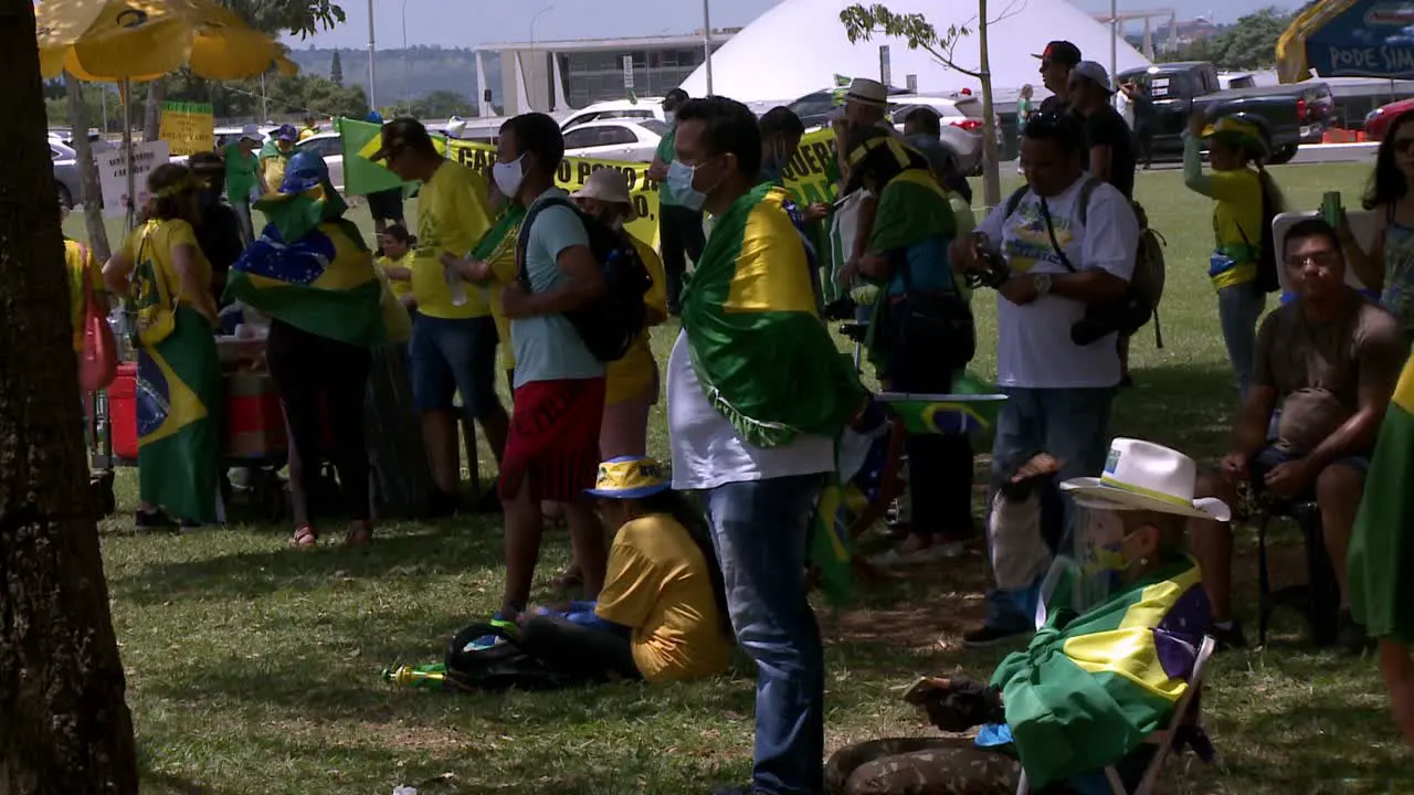 Right wing supporters of Brazilian President Bolsonaro gather in support of the military regime