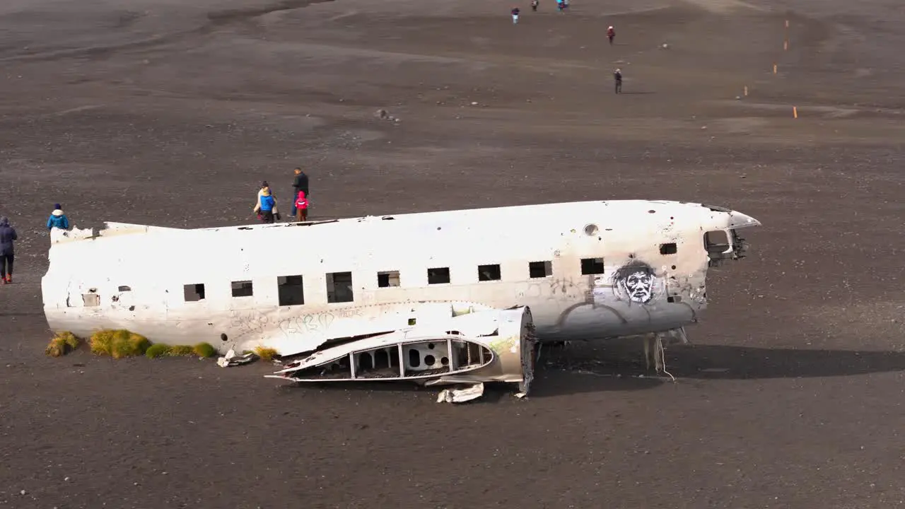 Drone rotation of the DC3 plane crashing on the black sand beach of Iceland