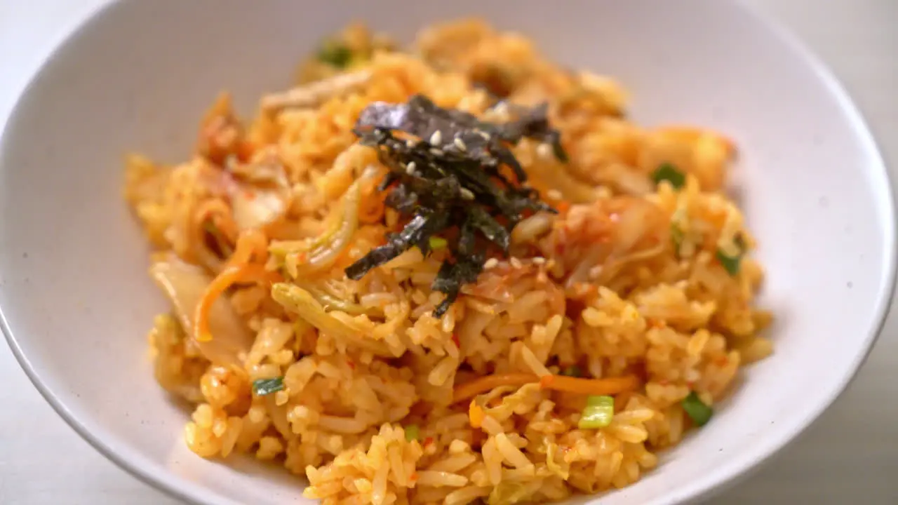 kimchi fried rice with seaweed and white sesame Korean food style