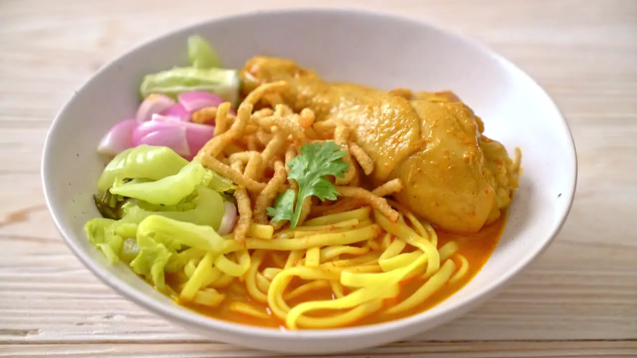 Northern Thai noodle curry soup with chicken Thai food style