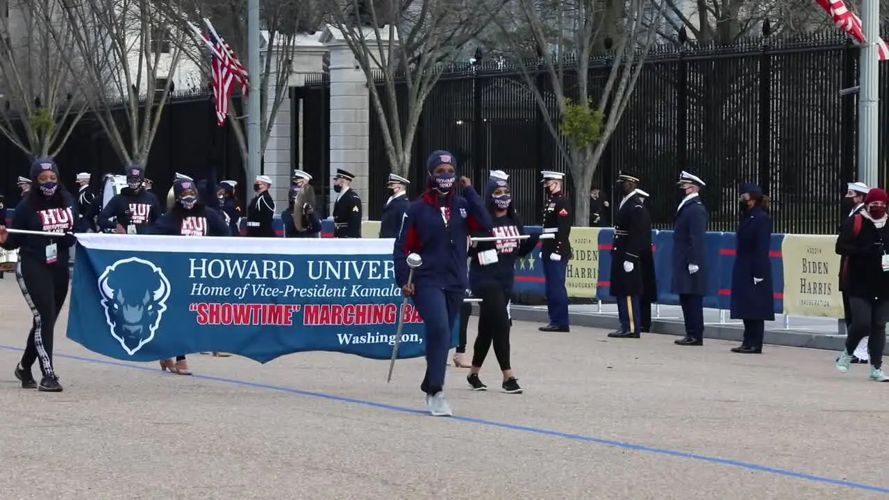 Howard University Marching Band And Soldiers Rehearse In Front Of The White House Presidential Inauguration