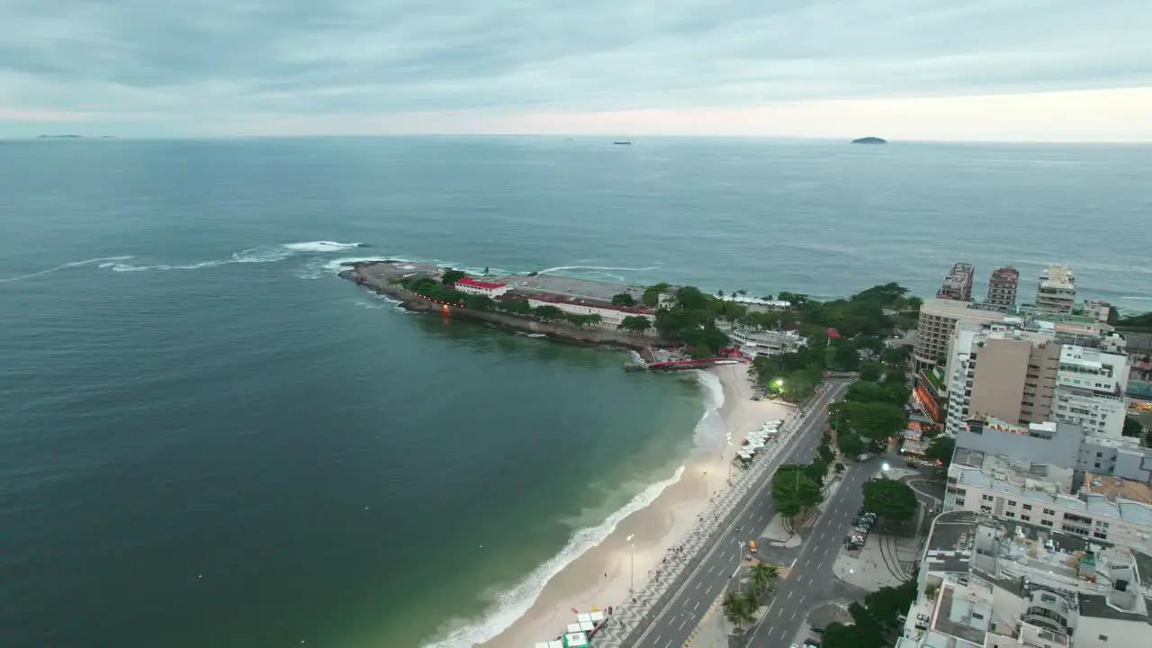 Aerial view of Copacabana Fortress Army Historical Museum cloudy day Rio de Janeiro Brazil