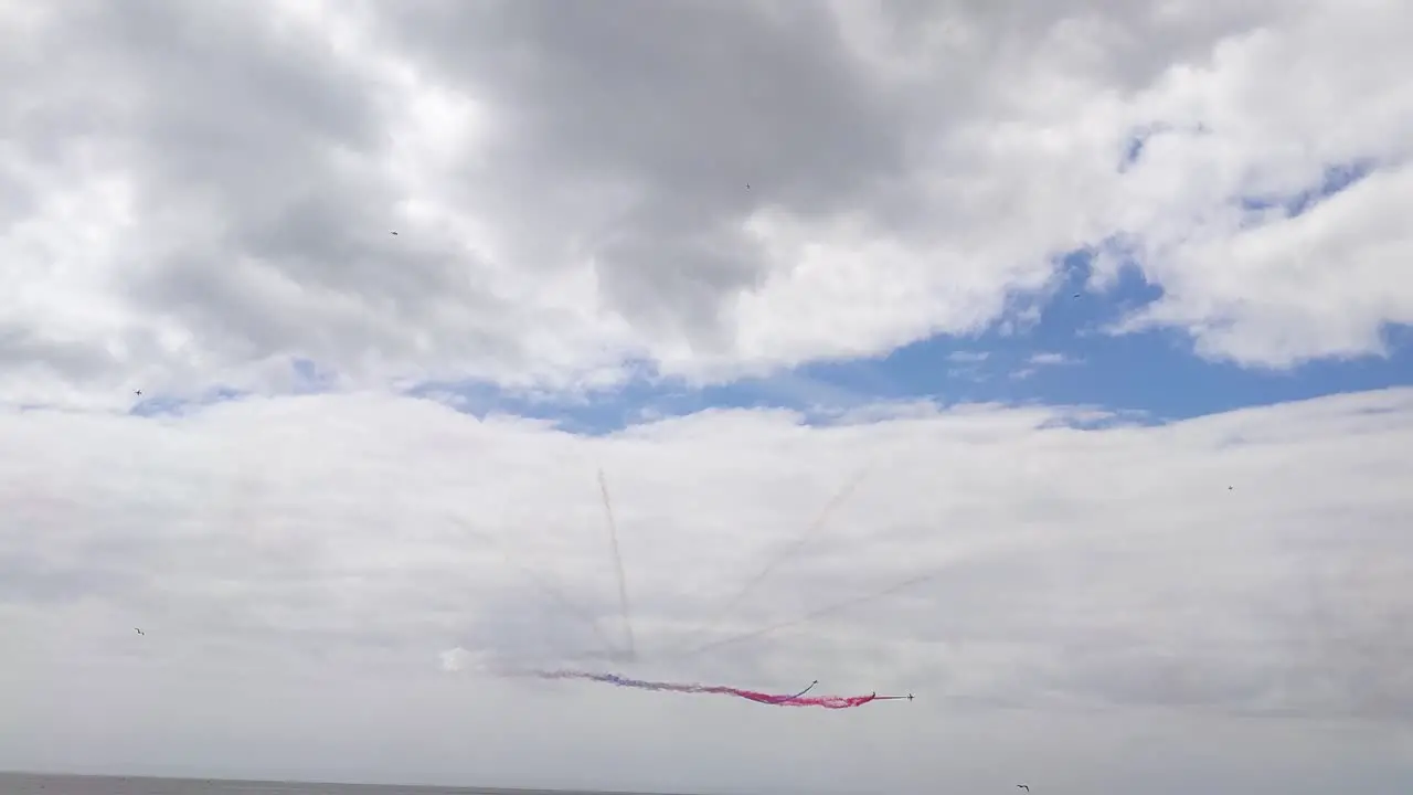 Red Arrows Planes Flying Off in Multiple Directions During Air Show in Swansea Bay