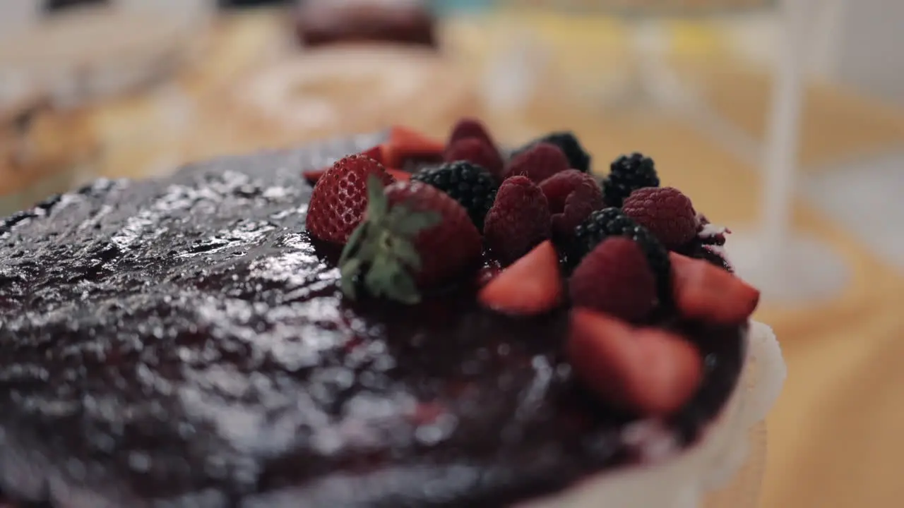 Decadent chocolate cake topped with fresh berries