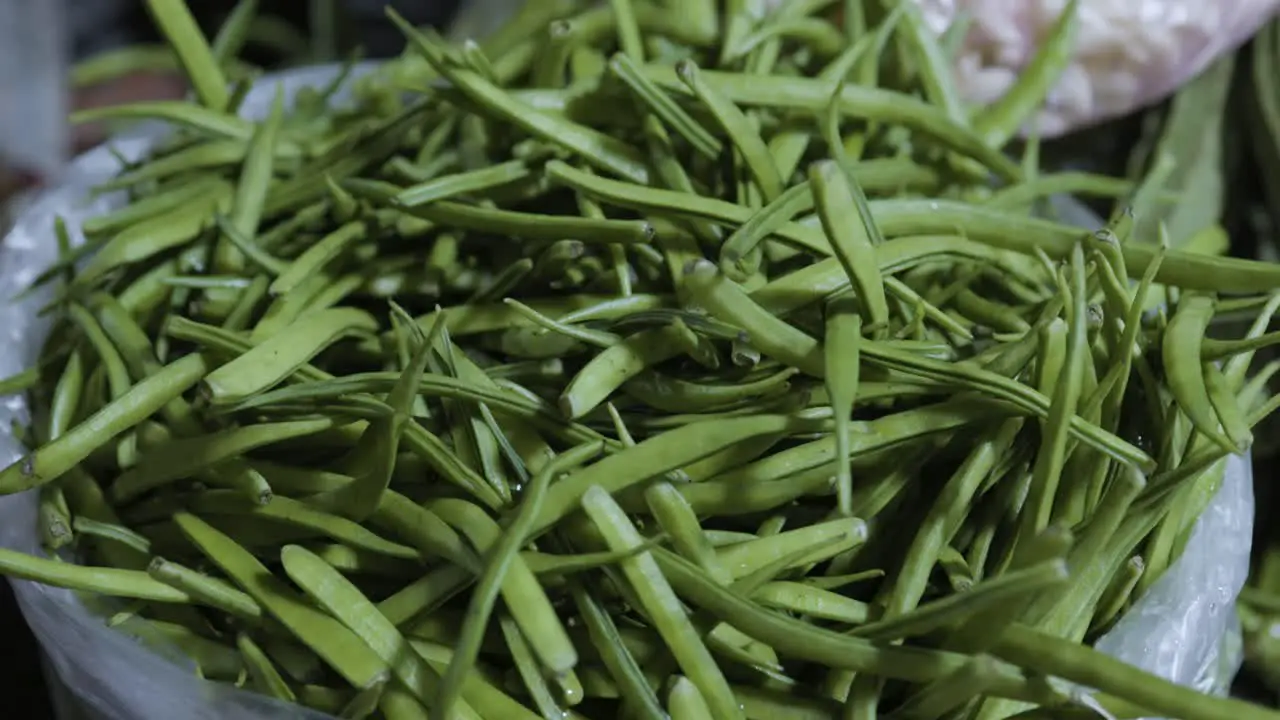 Cyamopsis tetragonoloba guar or cluster bean at vegetable store for sale at evening