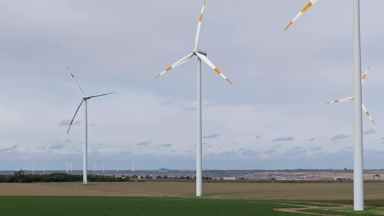 Wind turbine farm in European Germany green energy environmental friendly in Europa