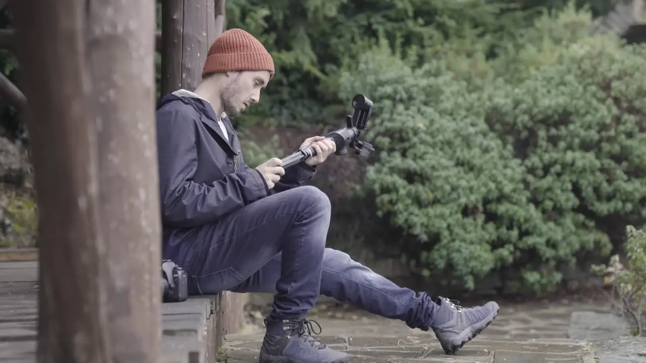 Camera stabilizing gimbal nature background