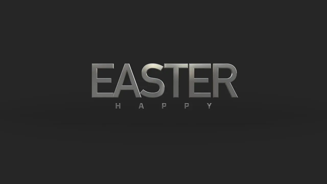 Sleek and stylish Happy Easter shines in metallic silver on a black background