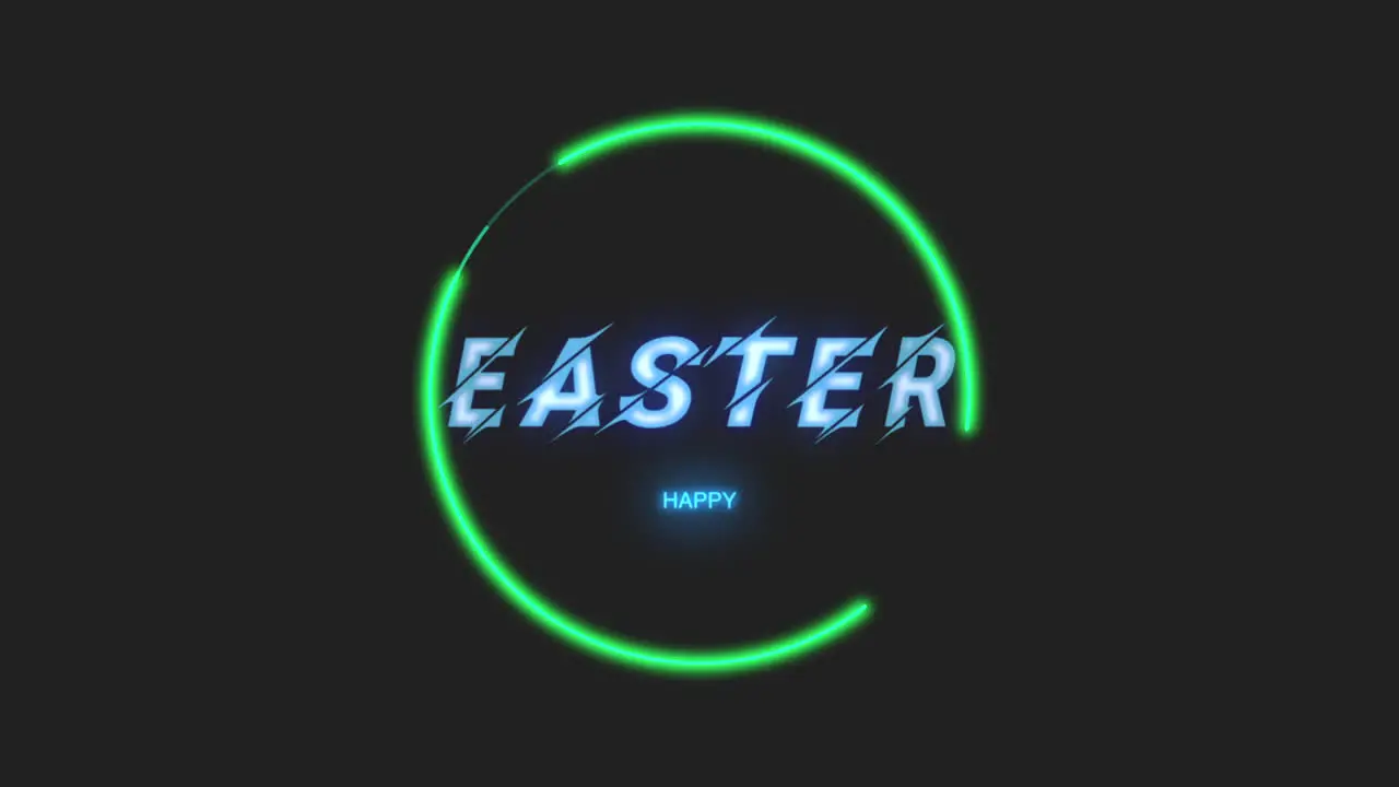 Neon green Happy Easter in circle on black background