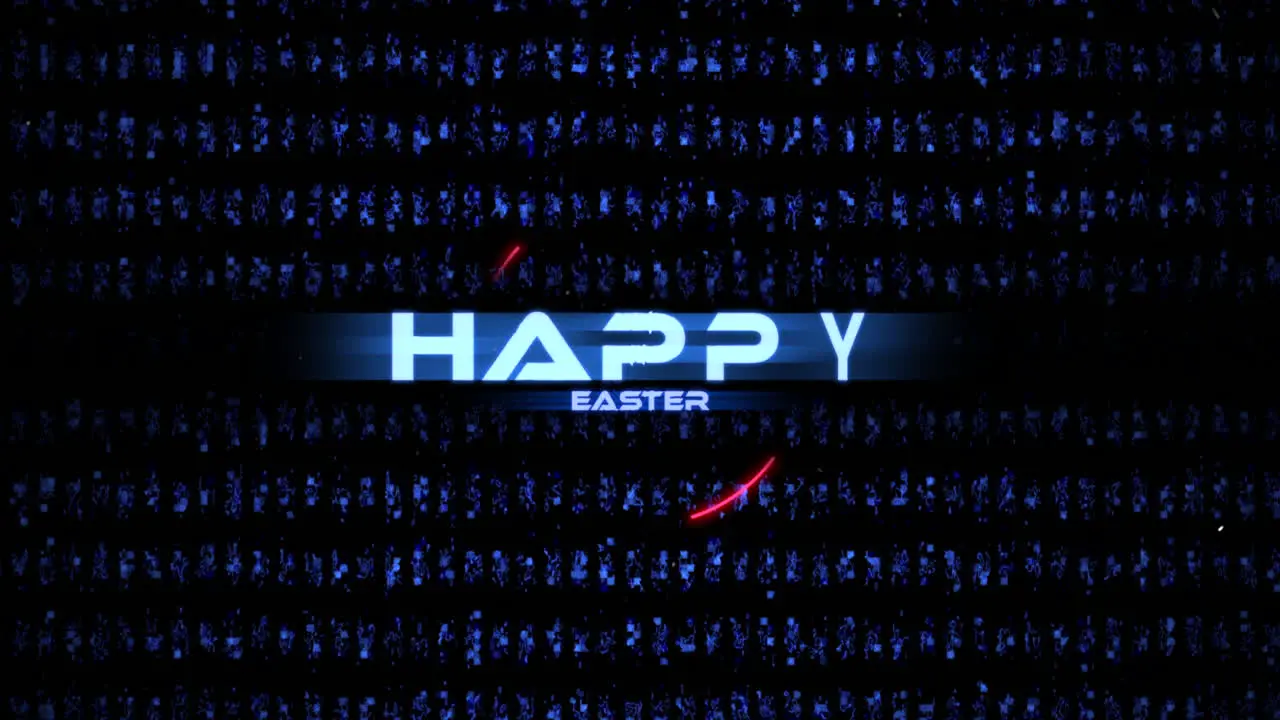 Futuristic Happy Easter neon text on black and blue background