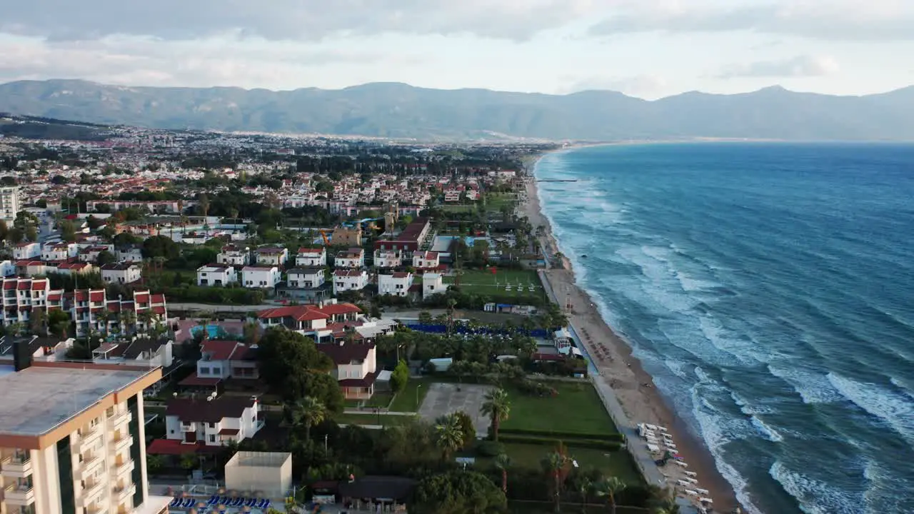 Beautiful cityscape od resort town with hotel buildings on Kusadasi seaside