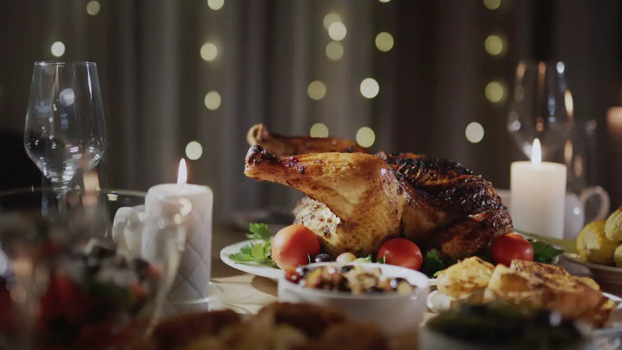 Appetizing festive turkey on a festive Christmas table