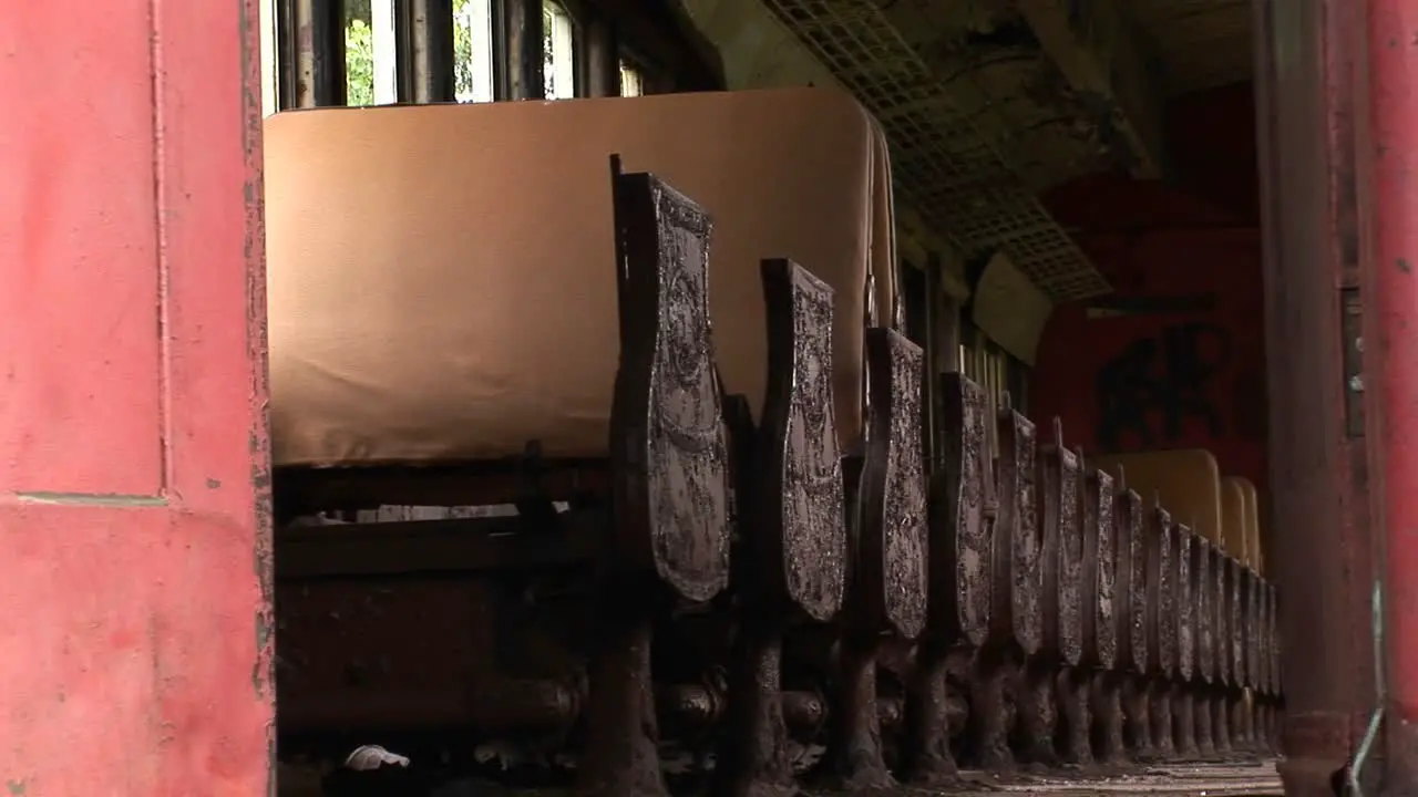 Passenger seats in an abandoned railcar 