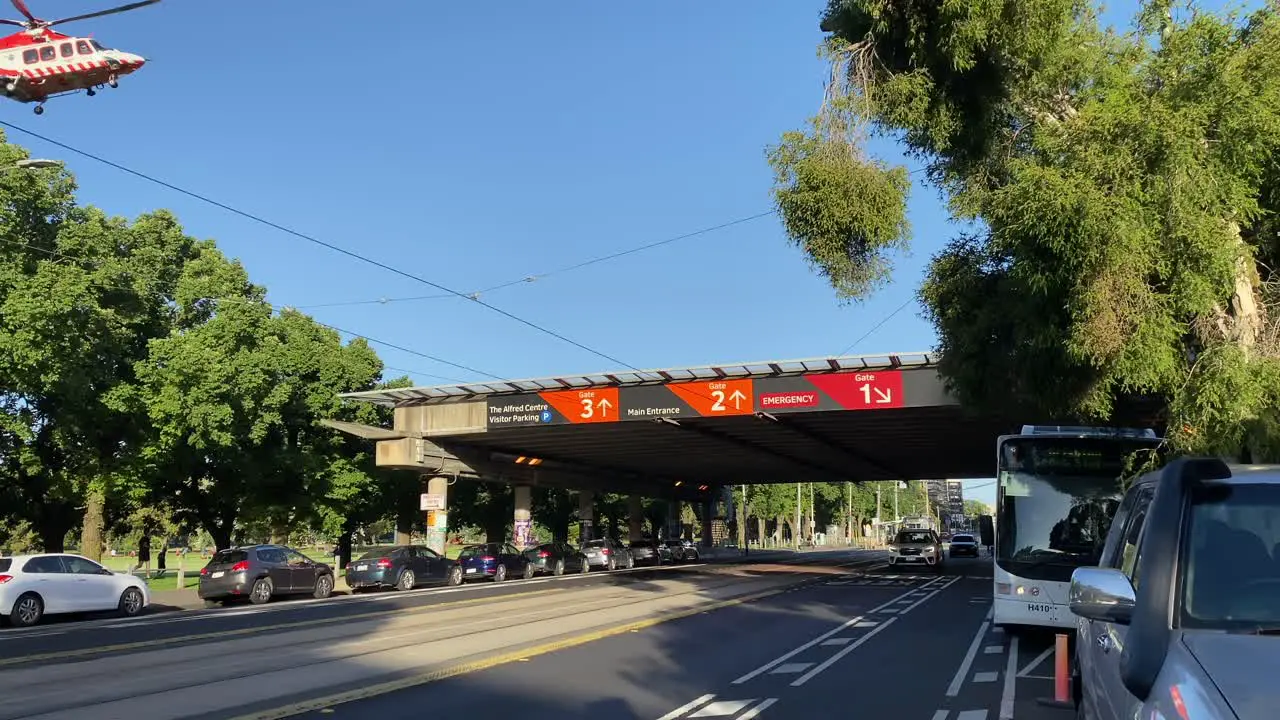 Air Ambulance helicopter landing at Alfred hospital in Melbourne Victoria Australia