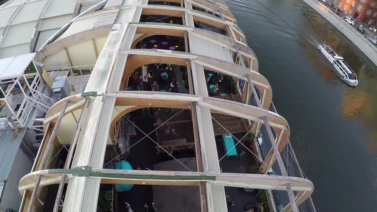 Riverside bar with open veranda aerial view