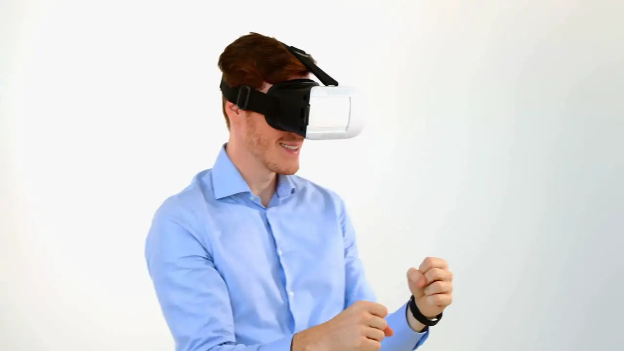 Man using virtual reality headset against white background 4k