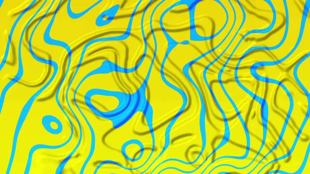 Animation of 3D blue and purple shapes forming over blue and yellow liquid background