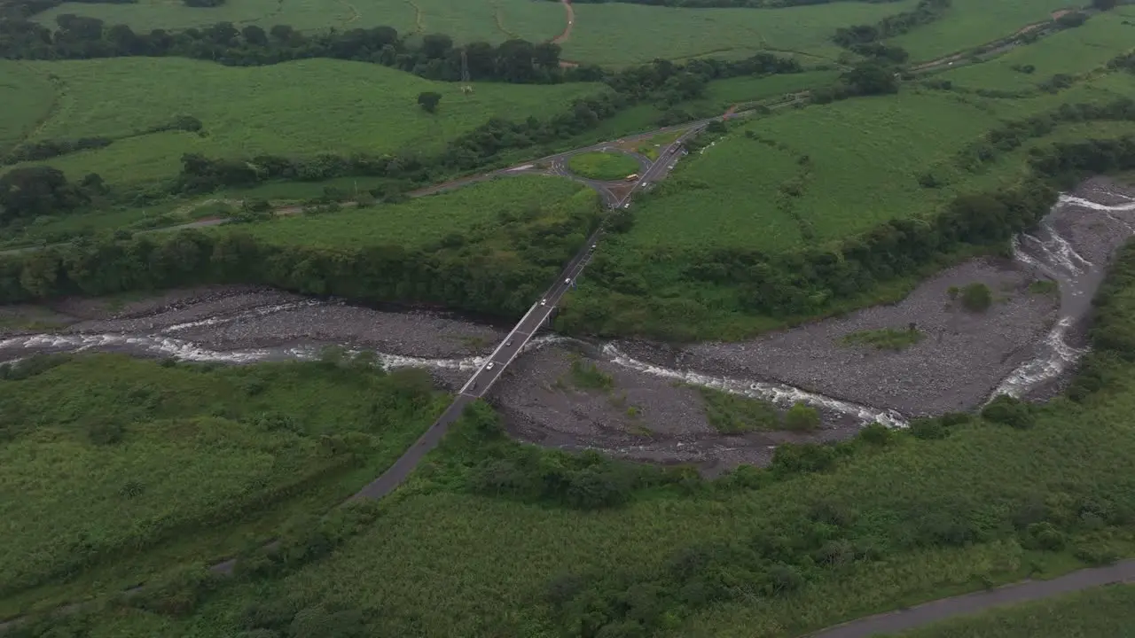 Aerial view of highway bridge crossing the Achiguate river at Guatemala drone