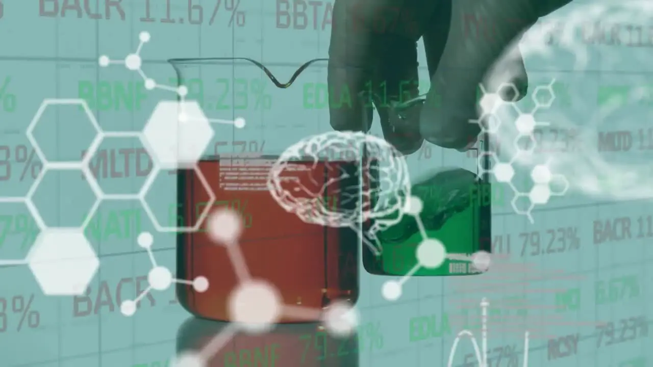 Animation of human brains and scientific data processing over laboratory beakers