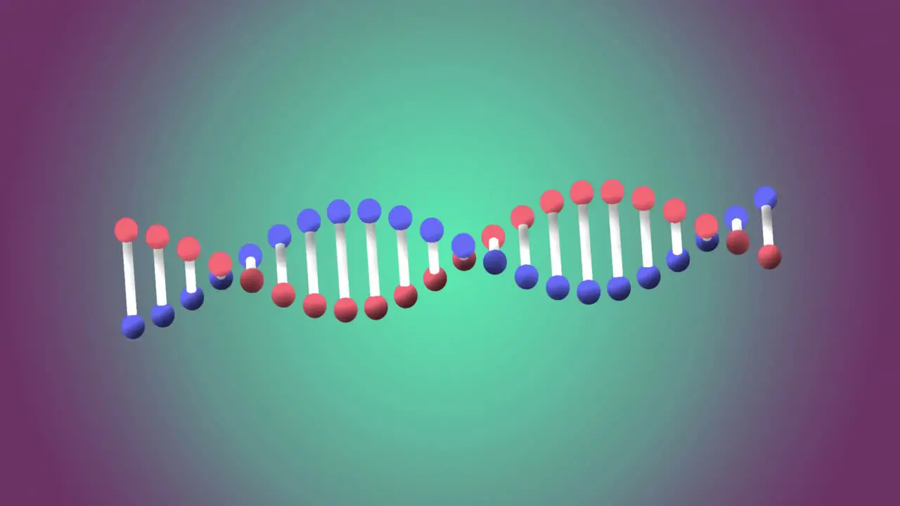 Animation of dna structure spinning against purple gradient background