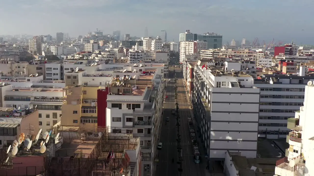 Aerial view of Casablanca with the tramway