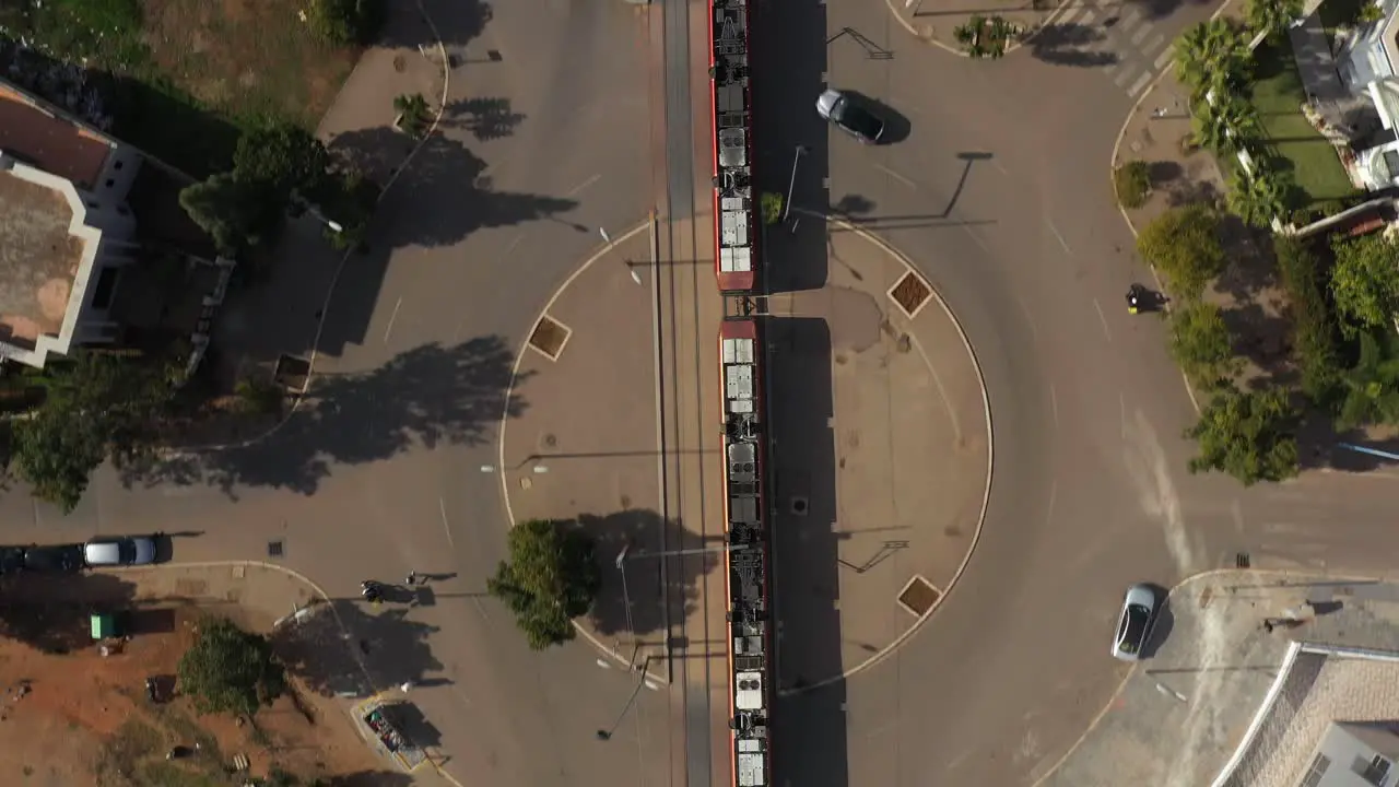 Aerial top shot of a tramway in Casablanca