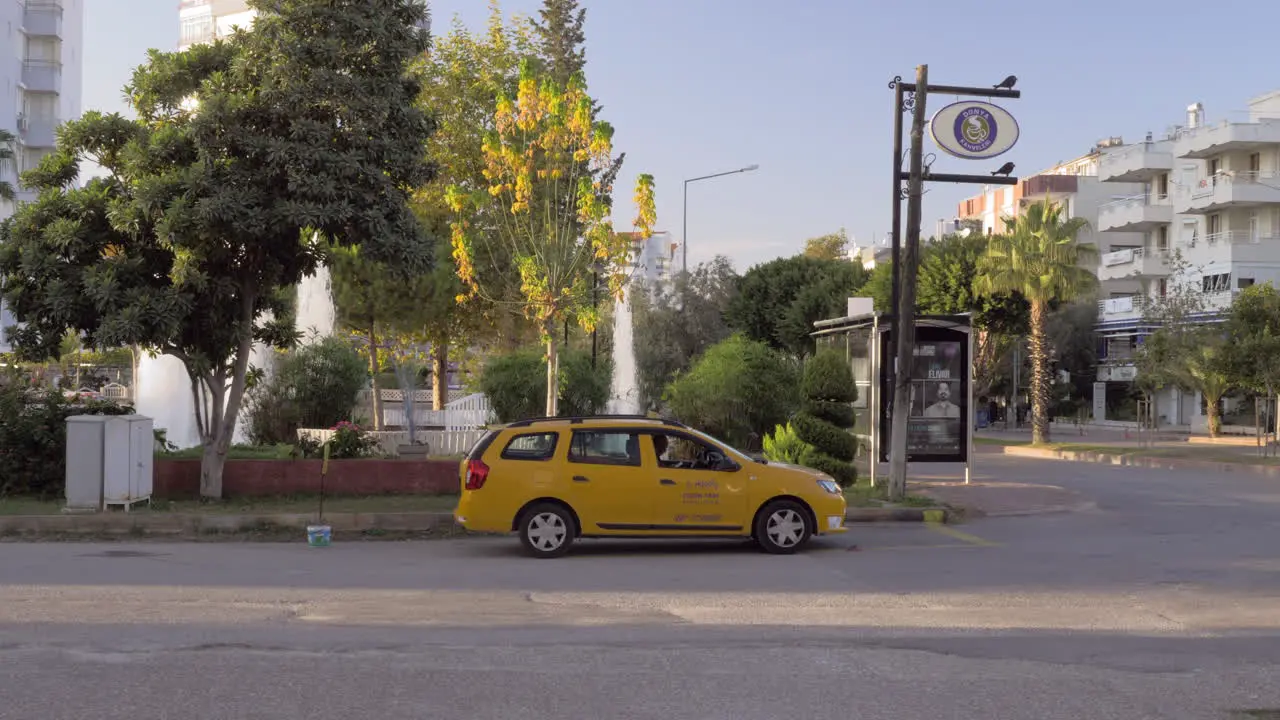 Street view with parked taxi car in Antalya Turkey