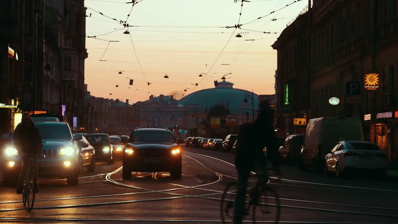 Transport traffic in evening St Petersburg Russia