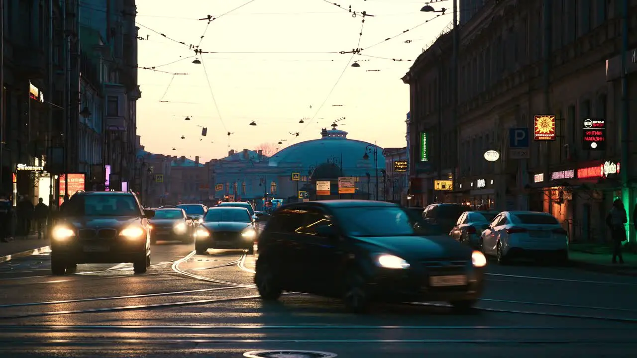 Car traffic in evening Saint Petersburg