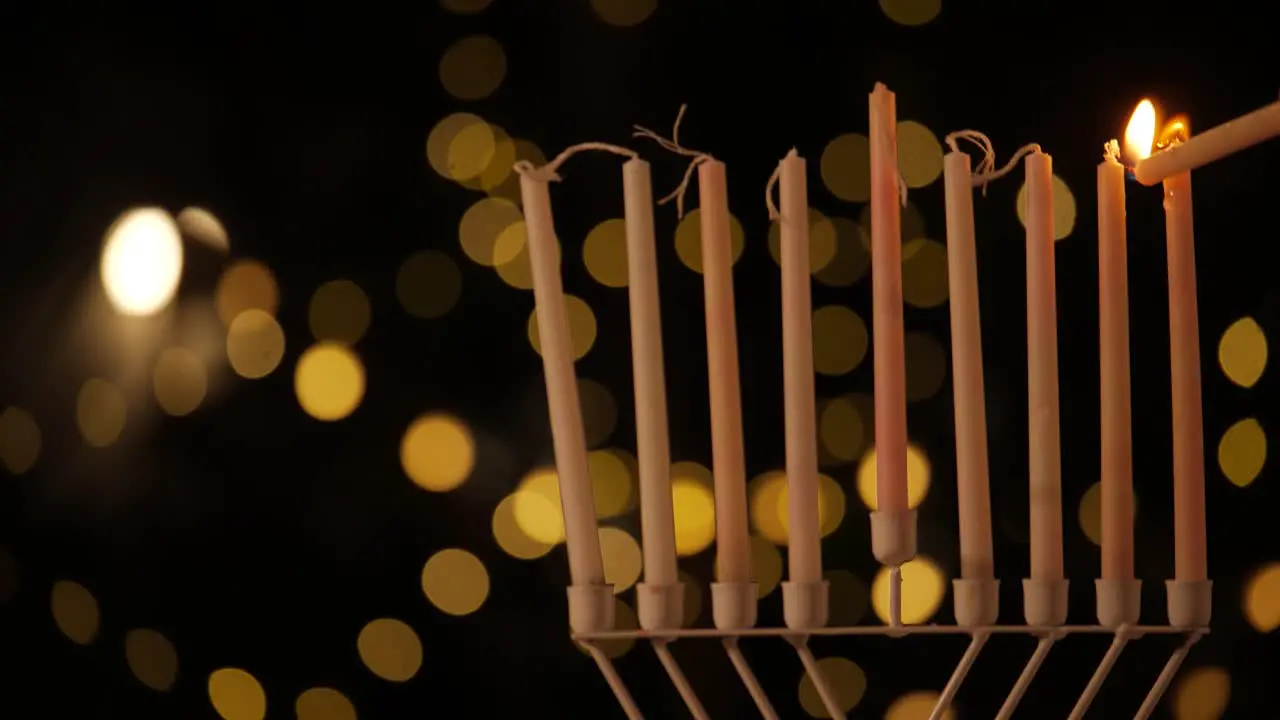 kindle the Menorah candles Hanukkah holiday at srael evening 4k