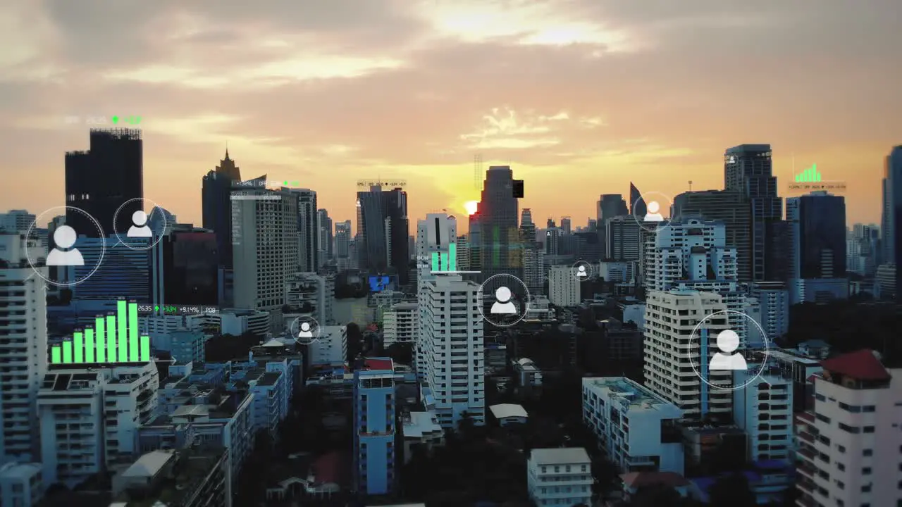 Futuristic Aerial Smart City VFX Above Skyscrapers IOT