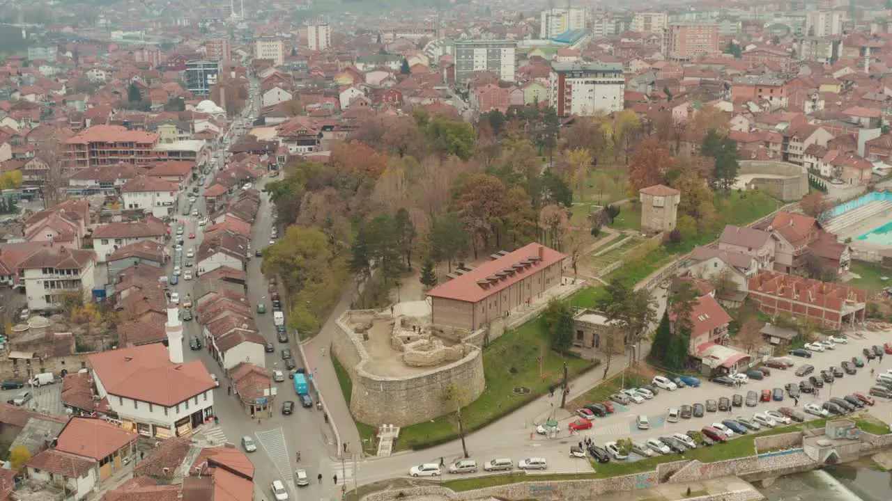 Aerial view of city Novi Pazar Serbia on an overcast day