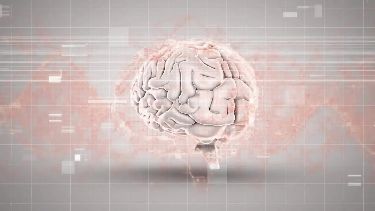 Animation of interference over digital brain and dna strand on white background